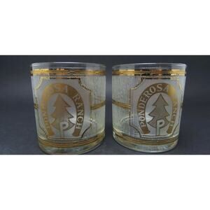 VTG High Ball Gold Barware Ponderosa Ranch Lake Tahoe Nevada Glass 1970s Bonanza